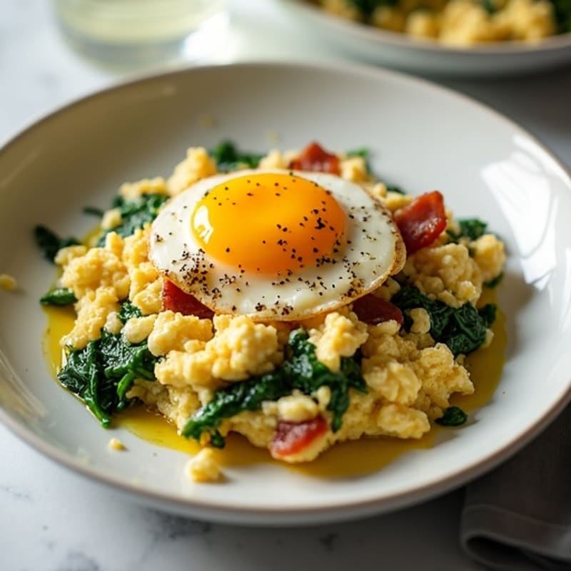Cottage Cheese Egg Scramble with Spinach and Turkey Bacon