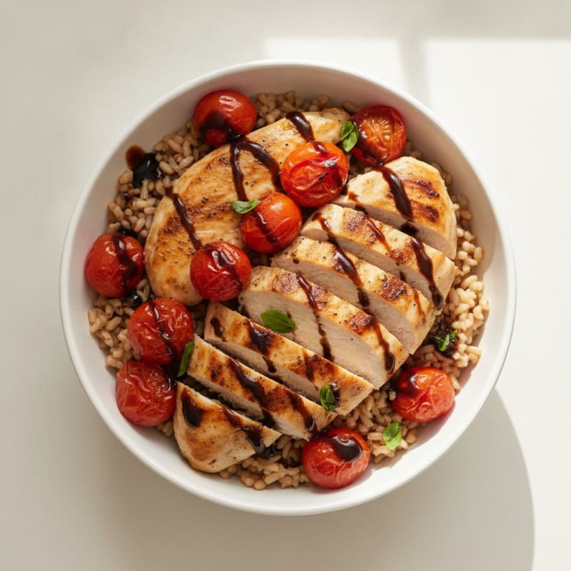 Grilled Chicken Rice Bowl with Roasted Tomatoes