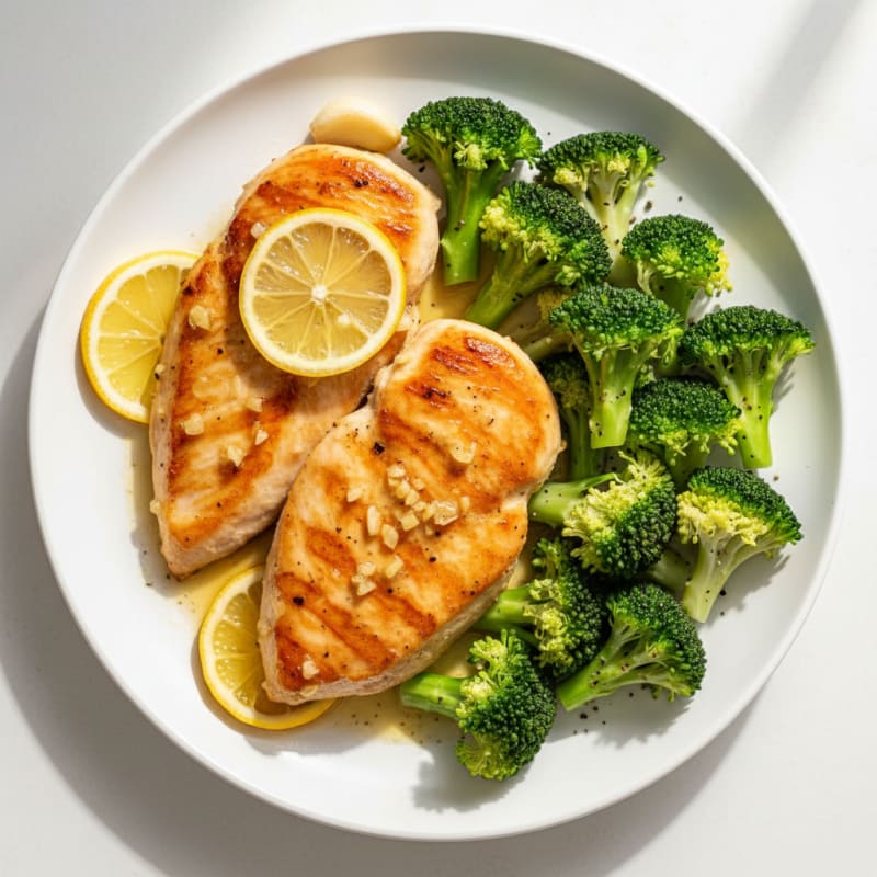 Lemon Garlic Seared Chicken with Steamed Broccoli
