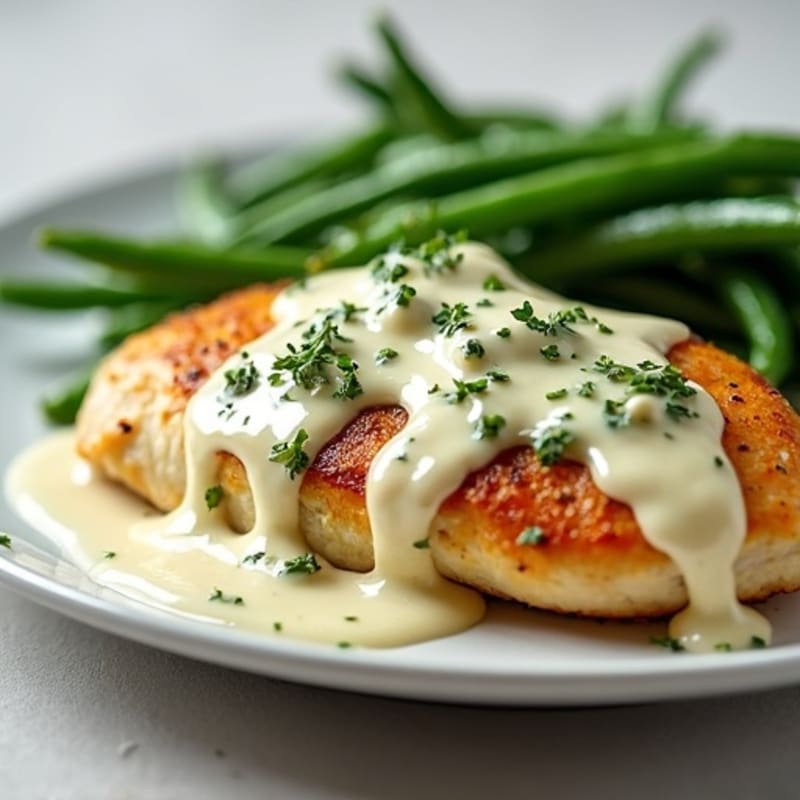 Creamy Garlic Herb Chicken with Roasted Green Beans