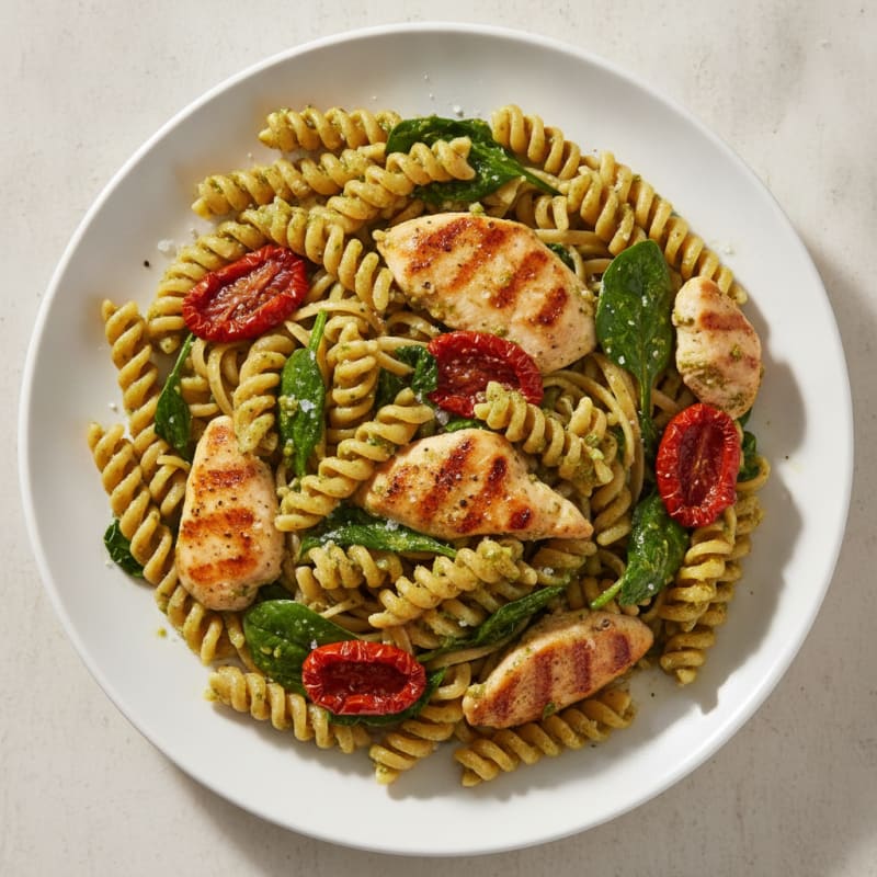 Pesto Chicken Linguine with Sun-Dried Tomatoes