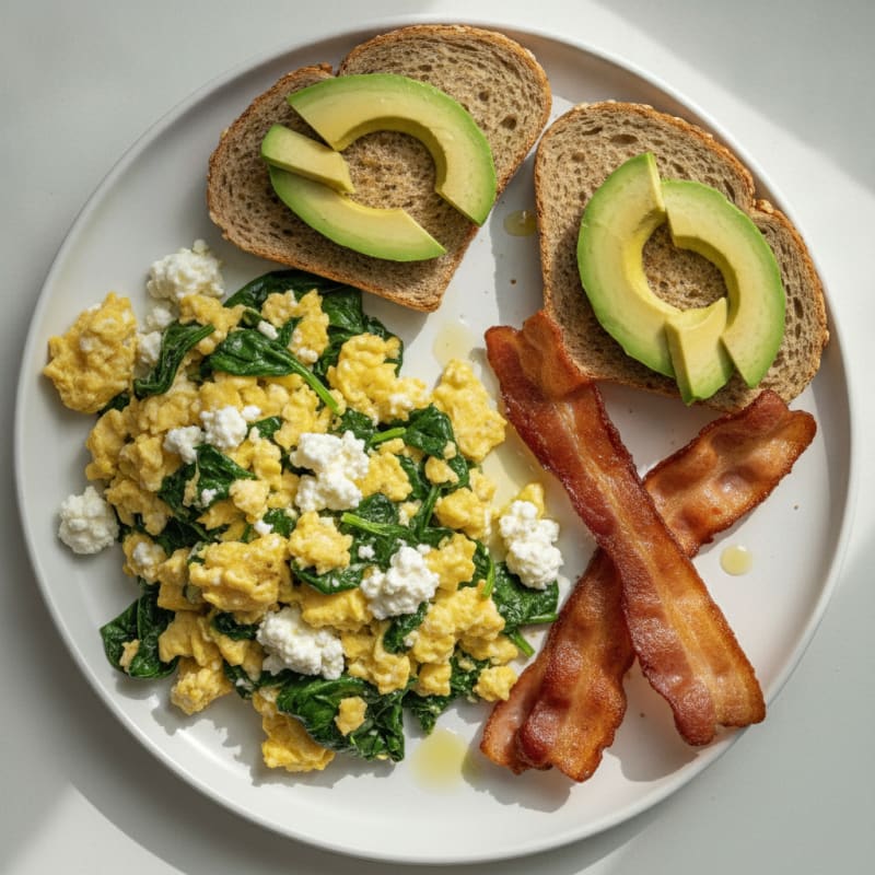Cottage Cheese Scramble with Spinach and Turkey Bacon