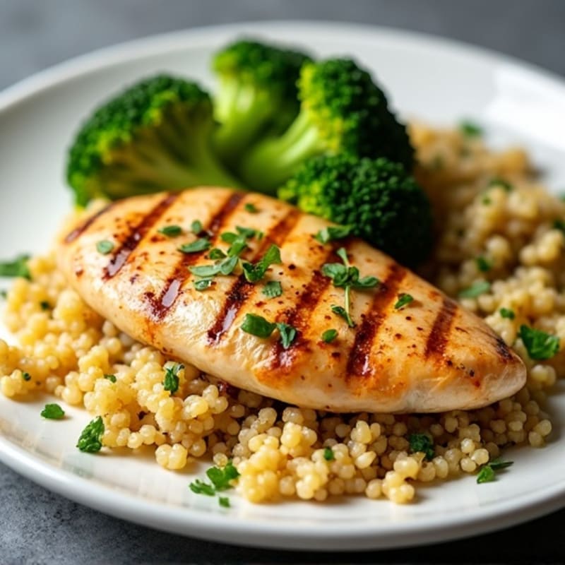 Grilled Chicken Breast with Quinoa and Roasted Broccoli