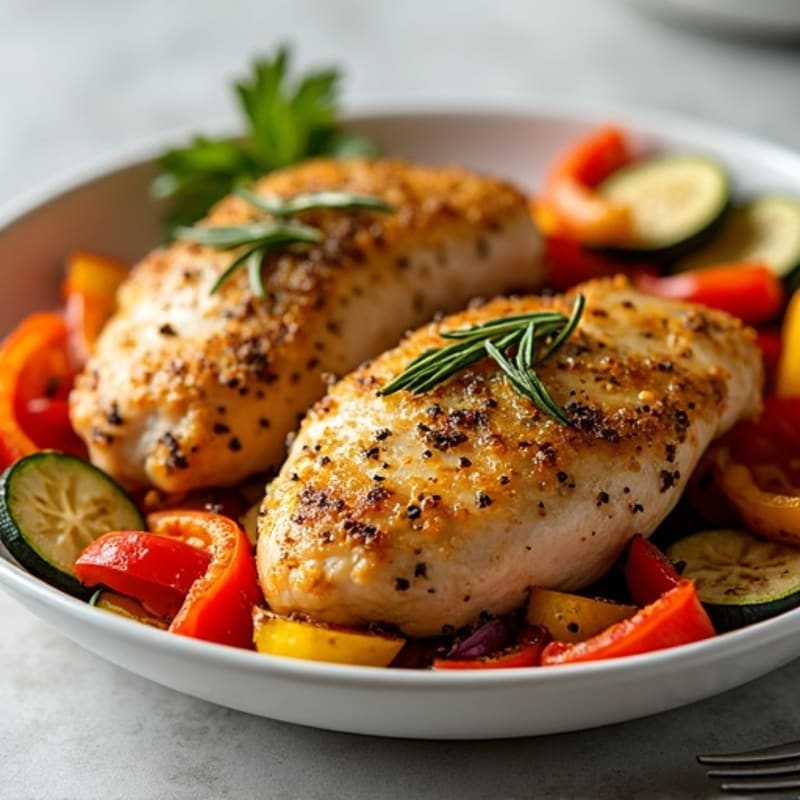 Herb-Crusted Sheet Pan Chicken with Roasted Rainbow Vegetables