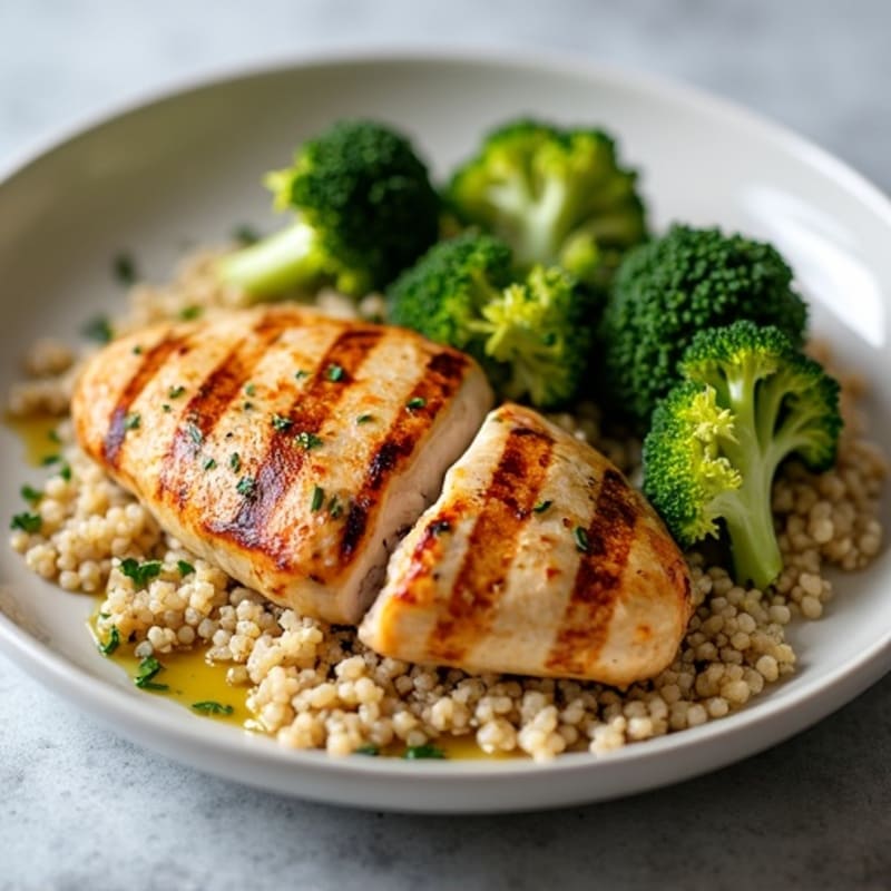 Grilled Chicken Breast with Quinoa and Roasted Broccoli
