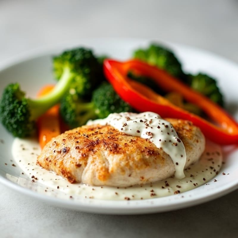 Healthy Creamy Spiced Chicken with Roasted Vegetables