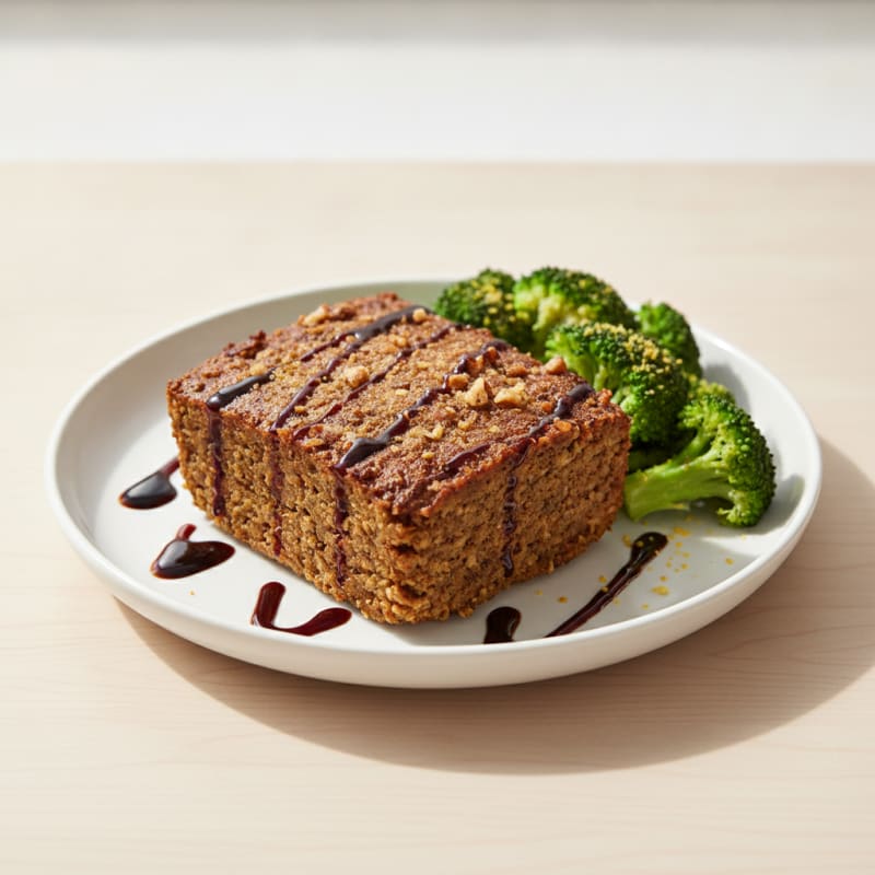 Lentil Walnut Protein Loaf with Steamed Broccoli