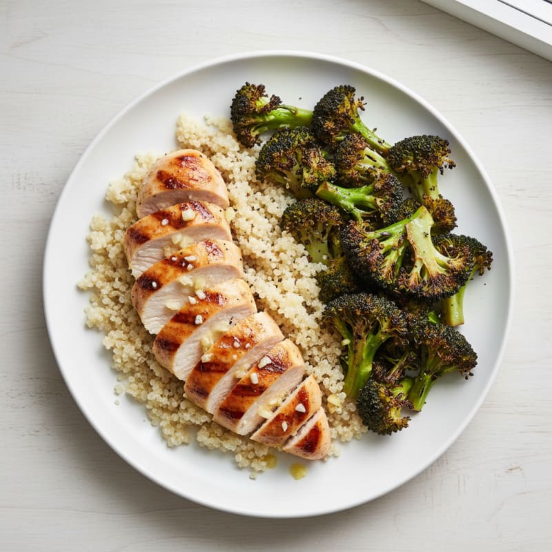 Grilled Chicken Breast with Quinoa and Roasted Broccoli