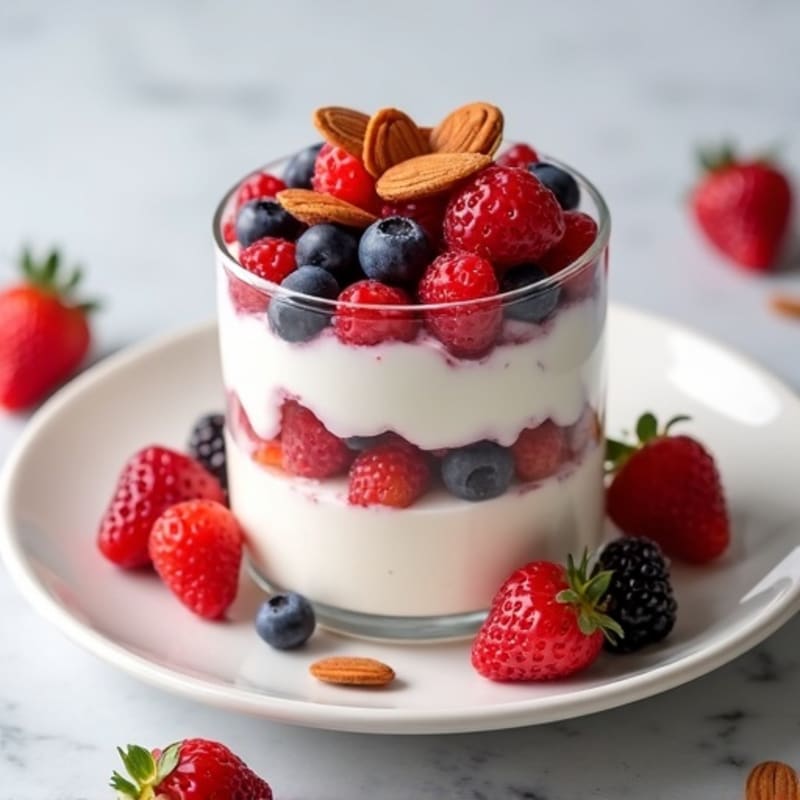 Greek Yogurt Protein Parfait with Mixed Berries and Almonds