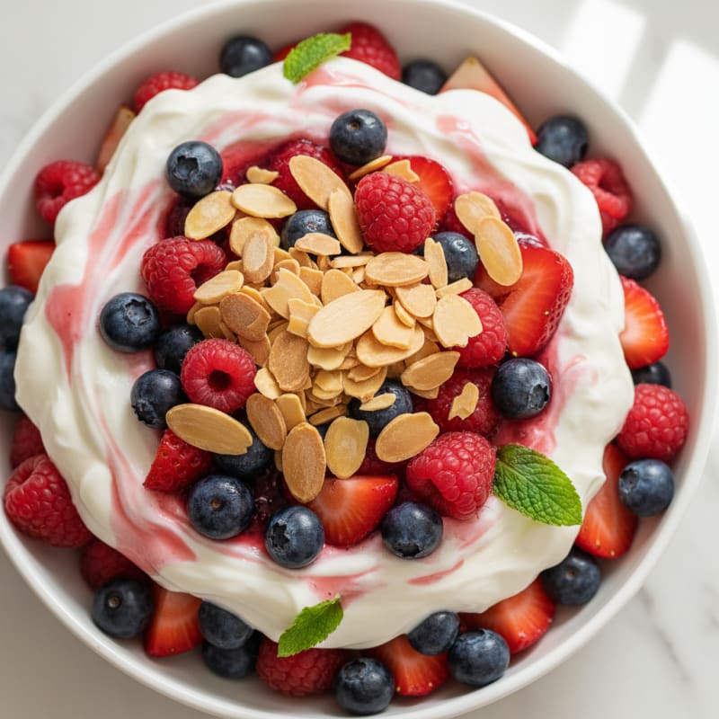Greek Yogurt Protein Parfait with Mixed Berries and Almonds