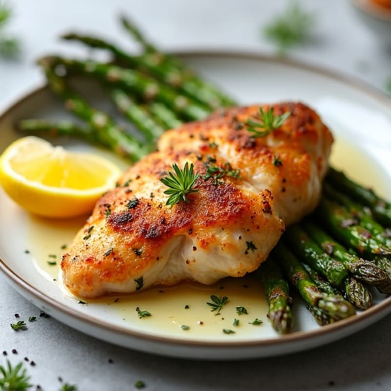 Crispy Lemon-Herb Chicken Thighs with Roasted Asparagus