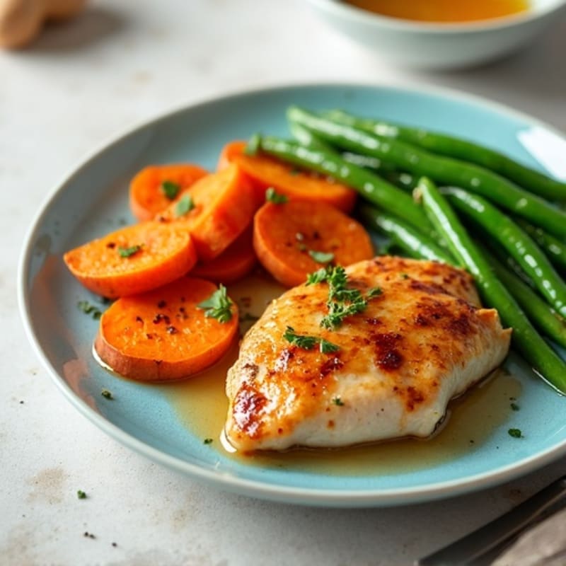 Maple Glazed Chicken with Roasted Sweet Potatoes and Green Beans