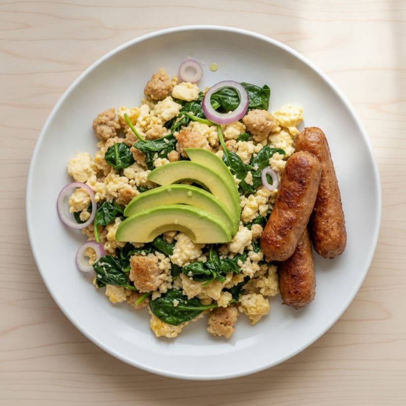 Egg White and Turkey Sausage Scramble with Spinach and Avocado