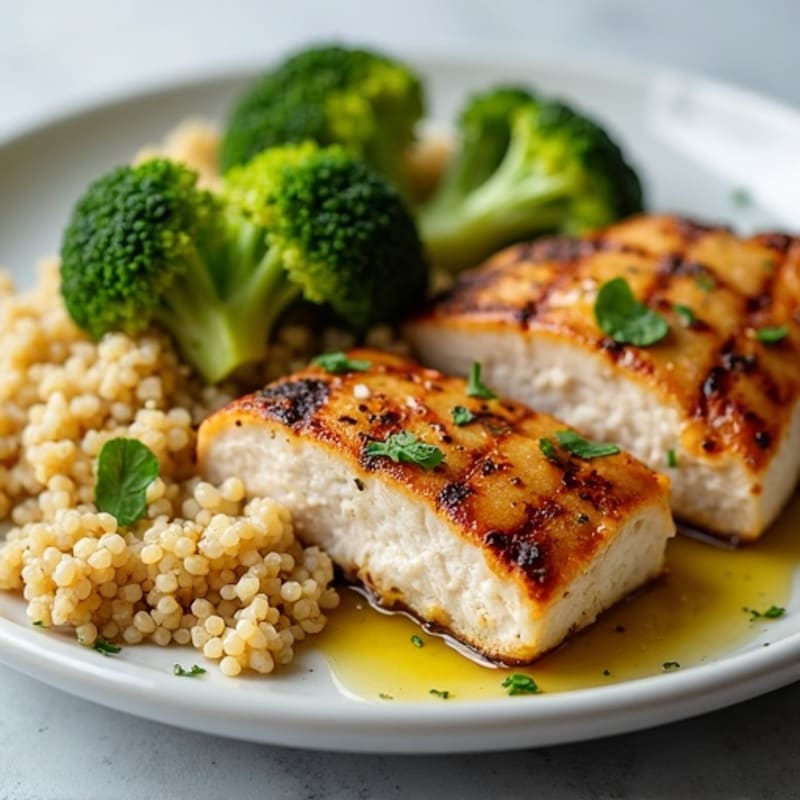 Grilled Chicken Breast with Quinoa and Roasted Broccoli