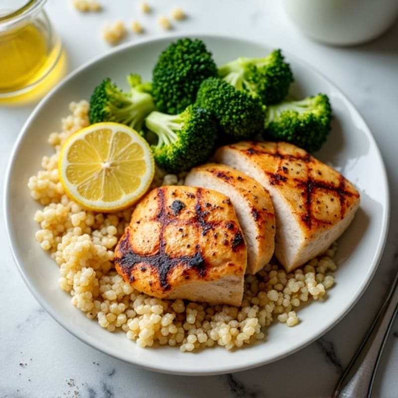 Grilled Chicken Breast with Quinoa and Roasted Broccoli