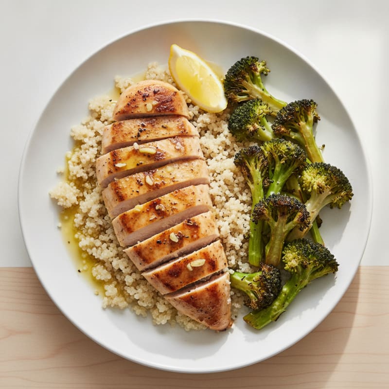 Grilled Chicken Breast with Quinoa and Roasted Broccoli