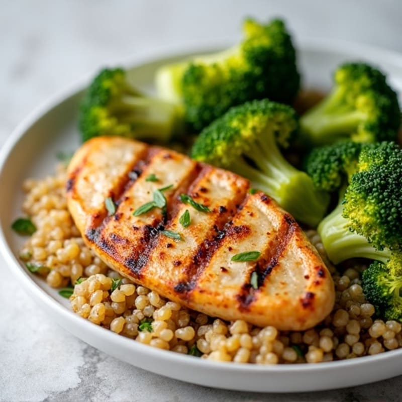 Grilled Chicken Breast with Quinoa and Roasted Broccoli