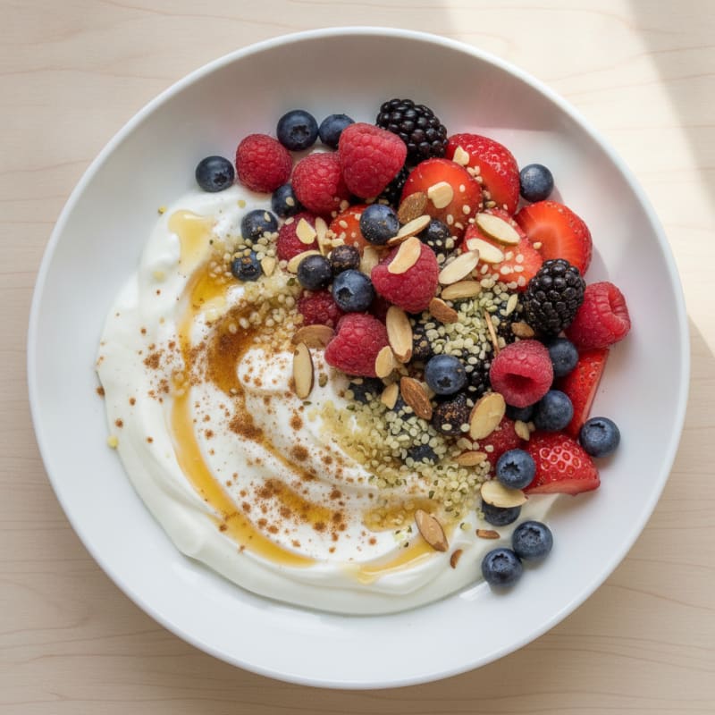 High-Protein Berry and Hemp Greek Yogurt Bowl