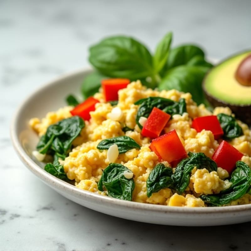Egg White Veggie Scramble with Fresh Spinach