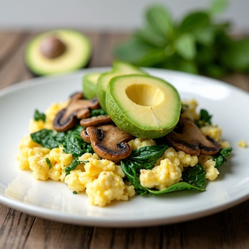 Egg White and Spinach Scramble with Cottage Cheese and Sautéed Mushrooms