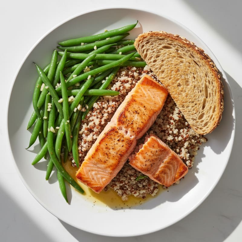 Seared Salmon Fillet with Quinoa and Garlic Green Beans