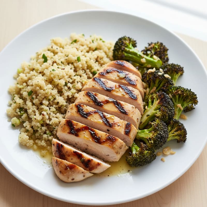 Grilled Chicken Breast with Quinoa and Roasted Broccoli
