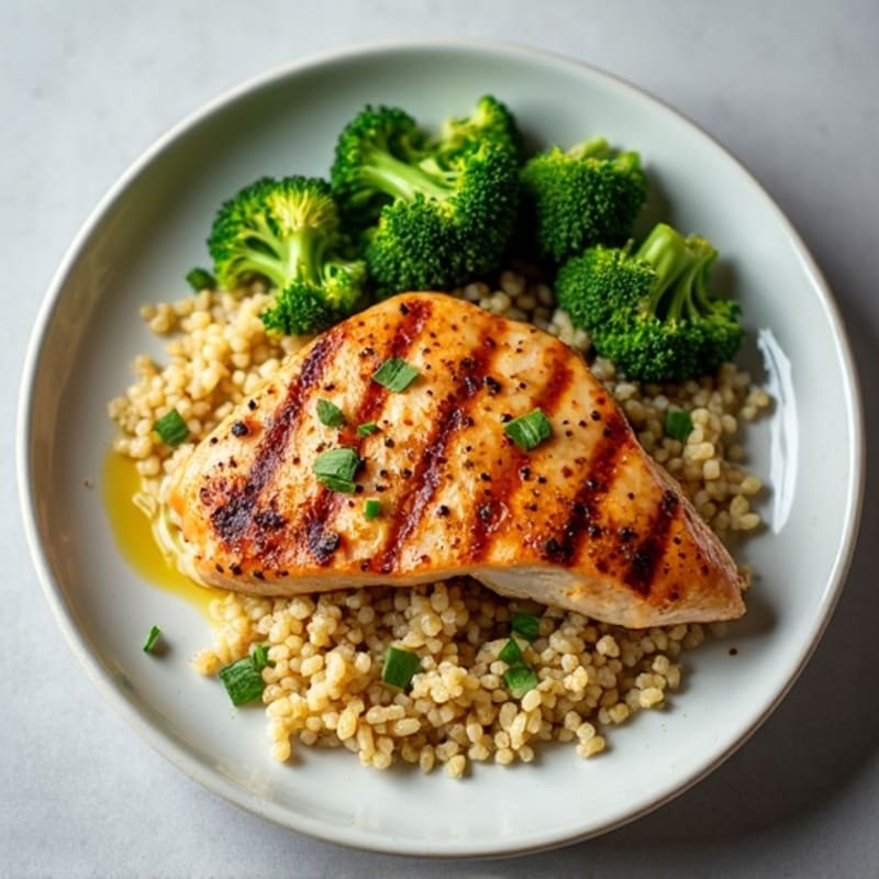 Grilled Chicken Breast with Roasted Broccoli and Quinoa
