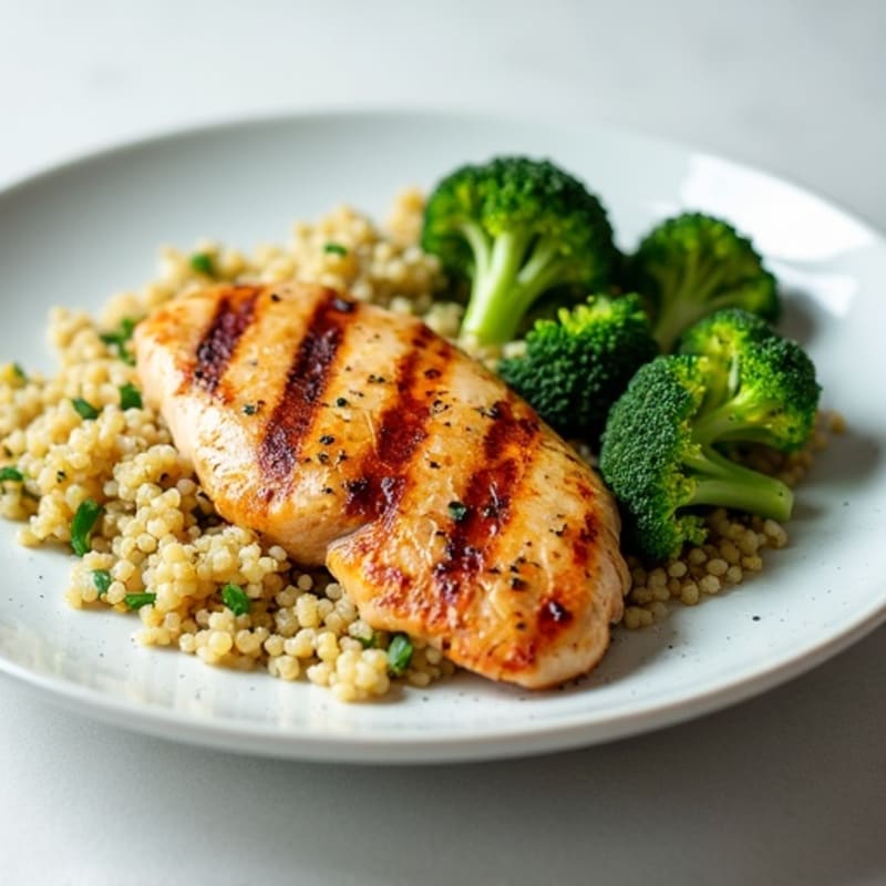 Grilled Chicken Breast with Quinoa and Roasted Broccoli