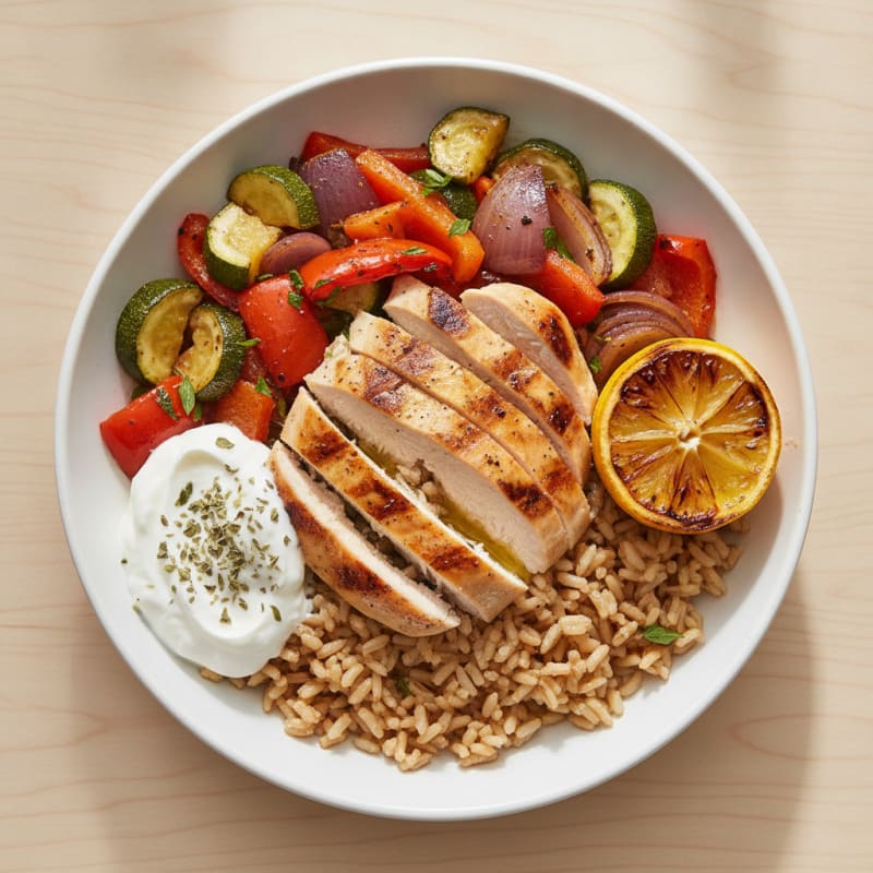 Grilled Chicken and Roasted Vegetable Rice Bowl