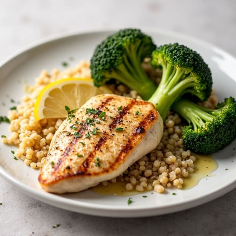 Grilled Chicken Breast with Quinoa and Roasted Broccoli