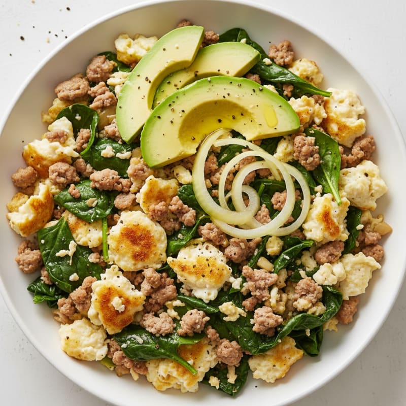 Egg White and Turkey Spinach Scramble