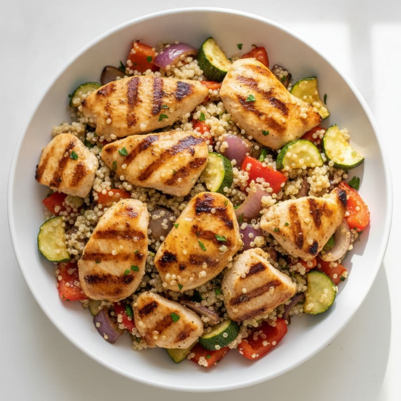 Grilled Chicken and Quinoa Salad with Roasted Vegetables