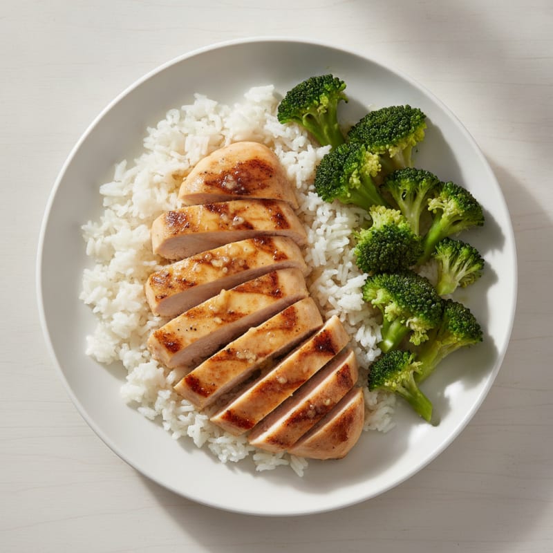 Grilled Chicken with Steamed Broccoli and Rice