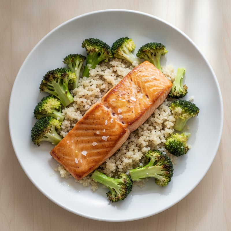Seared Salmon Fillet with Roasted Broccoli and Quinoa