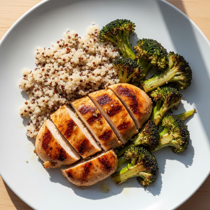 Grilled Chicken Breast with Roasted Broccoli and Quinoa