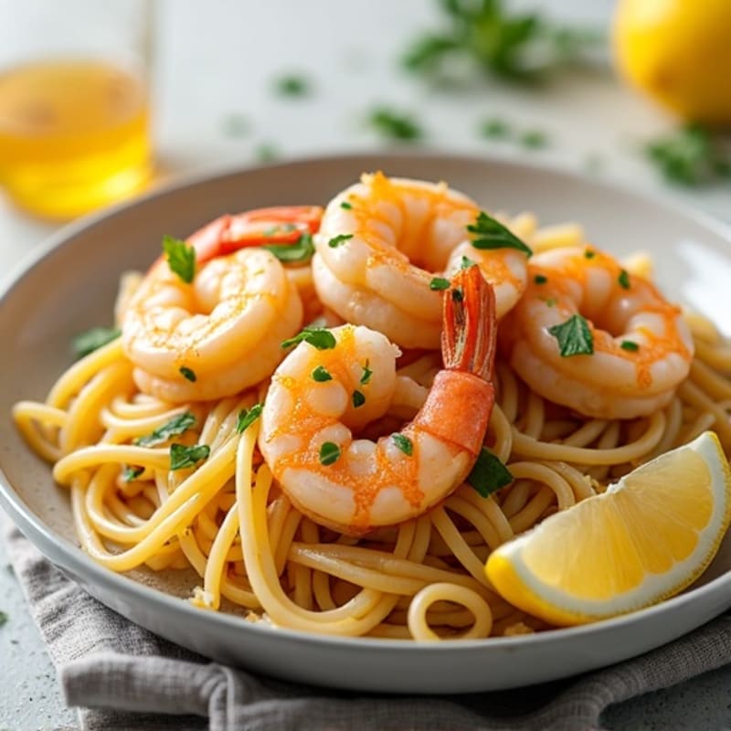 Lemon Garlic Butter Shrimp with Whole Wheat Linguine