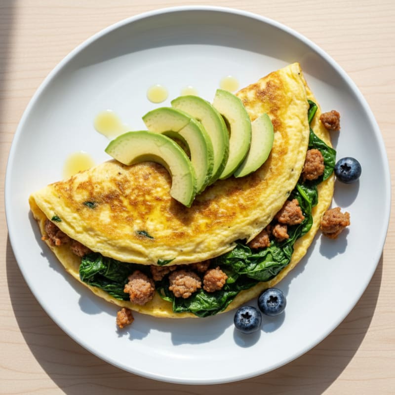 Egg White Spinach Omelette with Turkey Sausage