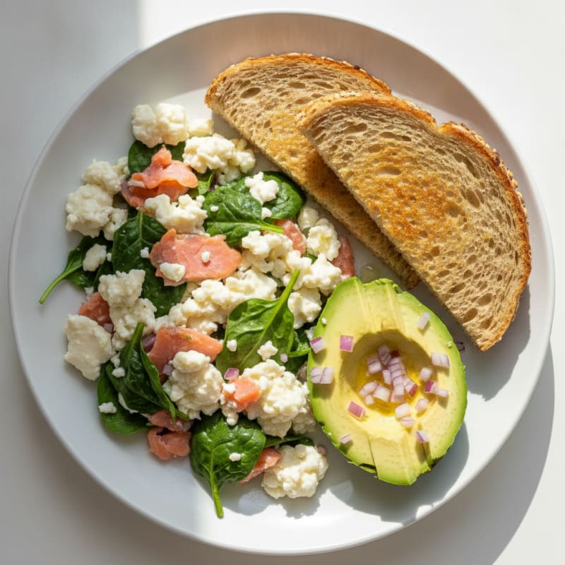 Egg White and Smoked Salmon Scramble with Spinach