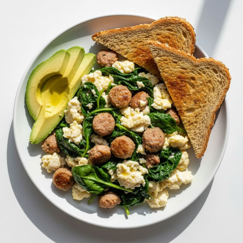Egg White and Turkey Sausage Scramble with Spinach