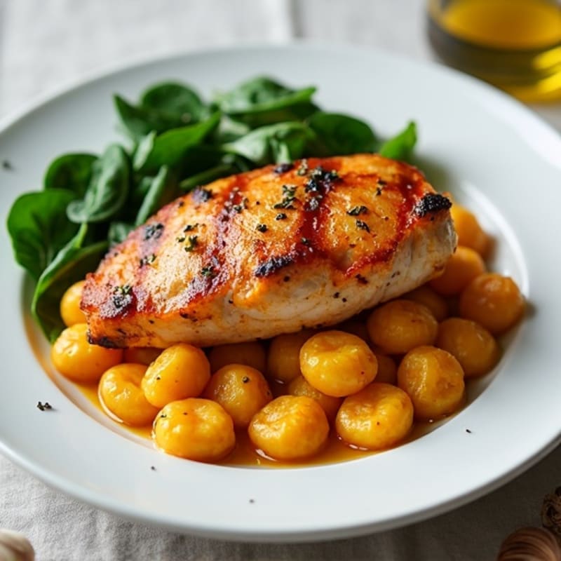 Sweet Potato Gnocchi with Pan-Seared Chicken and Wilted Spinach