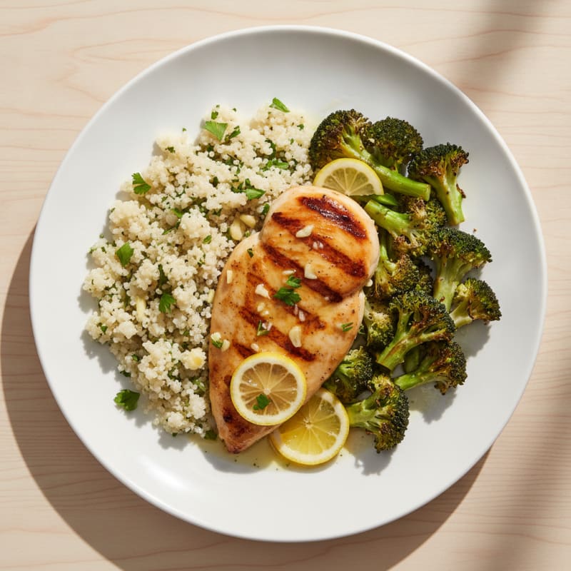 Grilled Chicken Breast with Quinoa and Roasted Broccoli