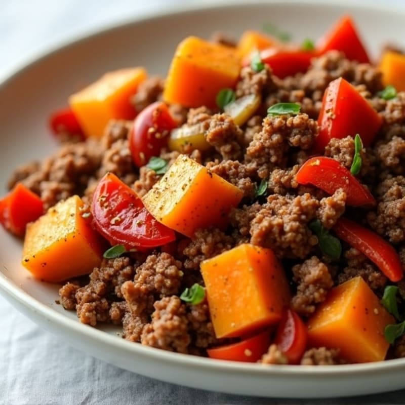 Spiced Sweet Potato and Ground Beef Hash