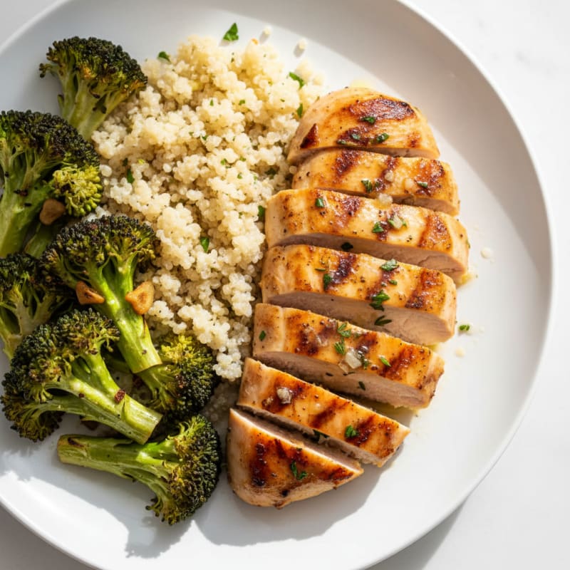 Grilled Chicken Breast with Quinoa and Roasted Broccoli