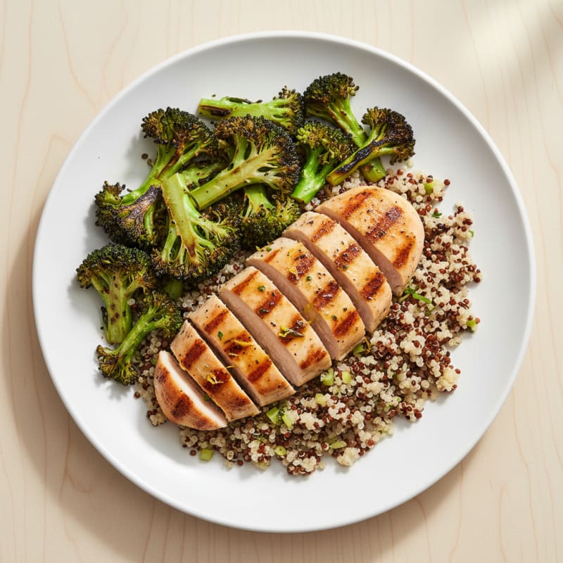 Grilled Chicken Breast with Quinoa and Roasted Broccoli