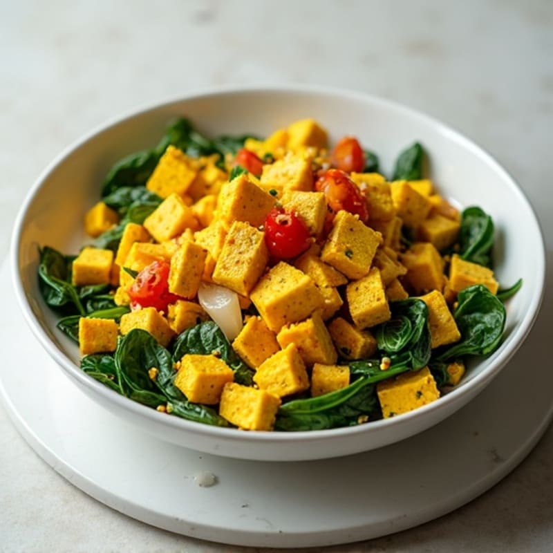 Fluffy Turmeric Tofu Scramble with Fresh Spinach