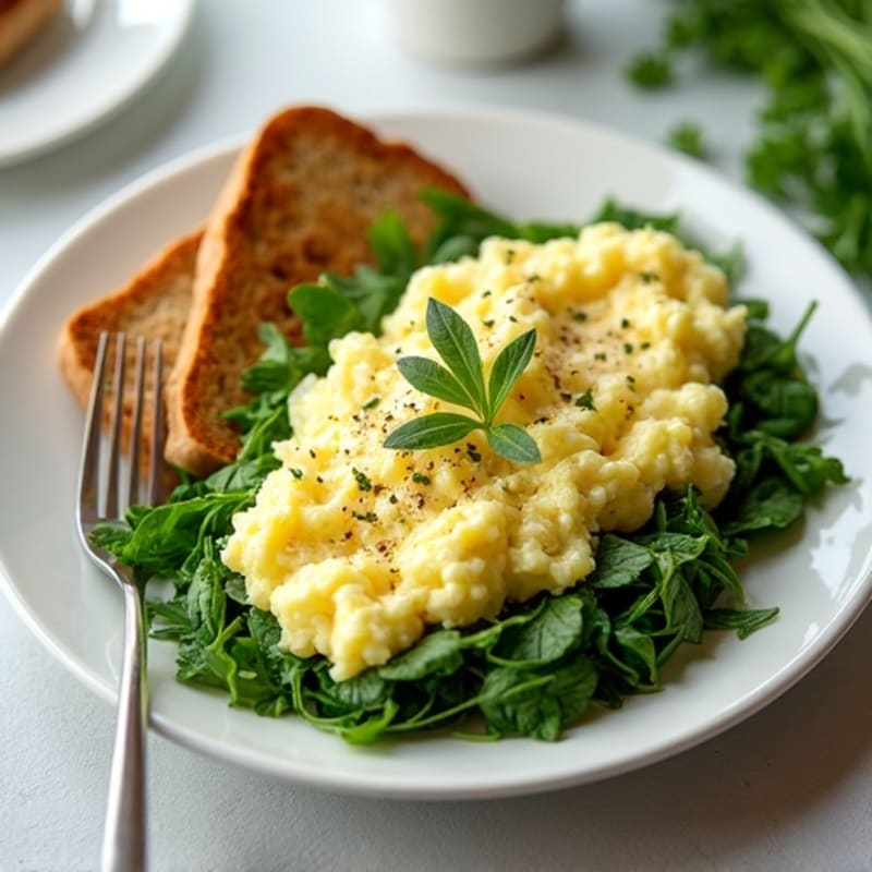 Fluffy Egg White Scramble with Fresh Spinach and Herbs