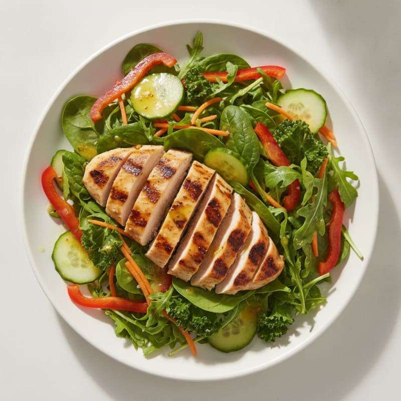 Grilled Chicken Salad with Crunchy Vegetables and Lemon Vinaigrette