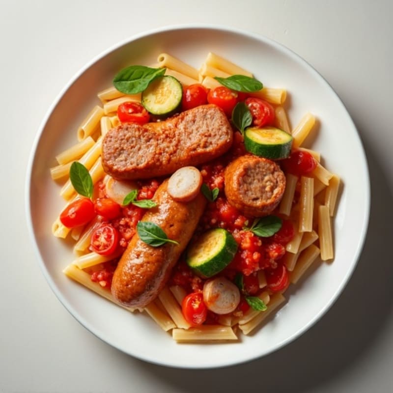 Hearty Lean Turkey Sausage and Vegetable Ragu with Whole Wheat Penne