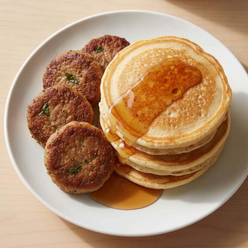 Fluffy Buttermilk Pancakes with Maple Sausage