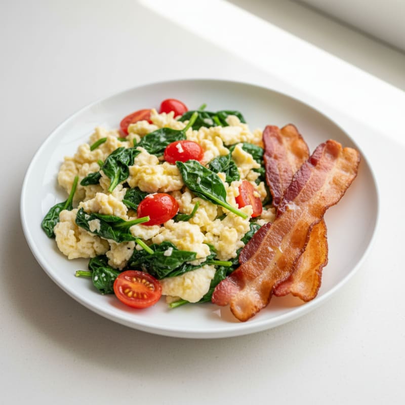 Egg White Spinach Scramble with Turkey Bacon